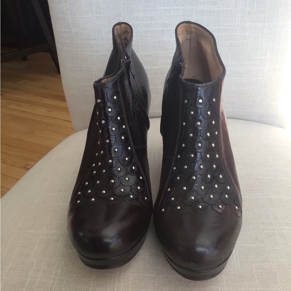 Chic Studded Dark Brown Ankle Booties
